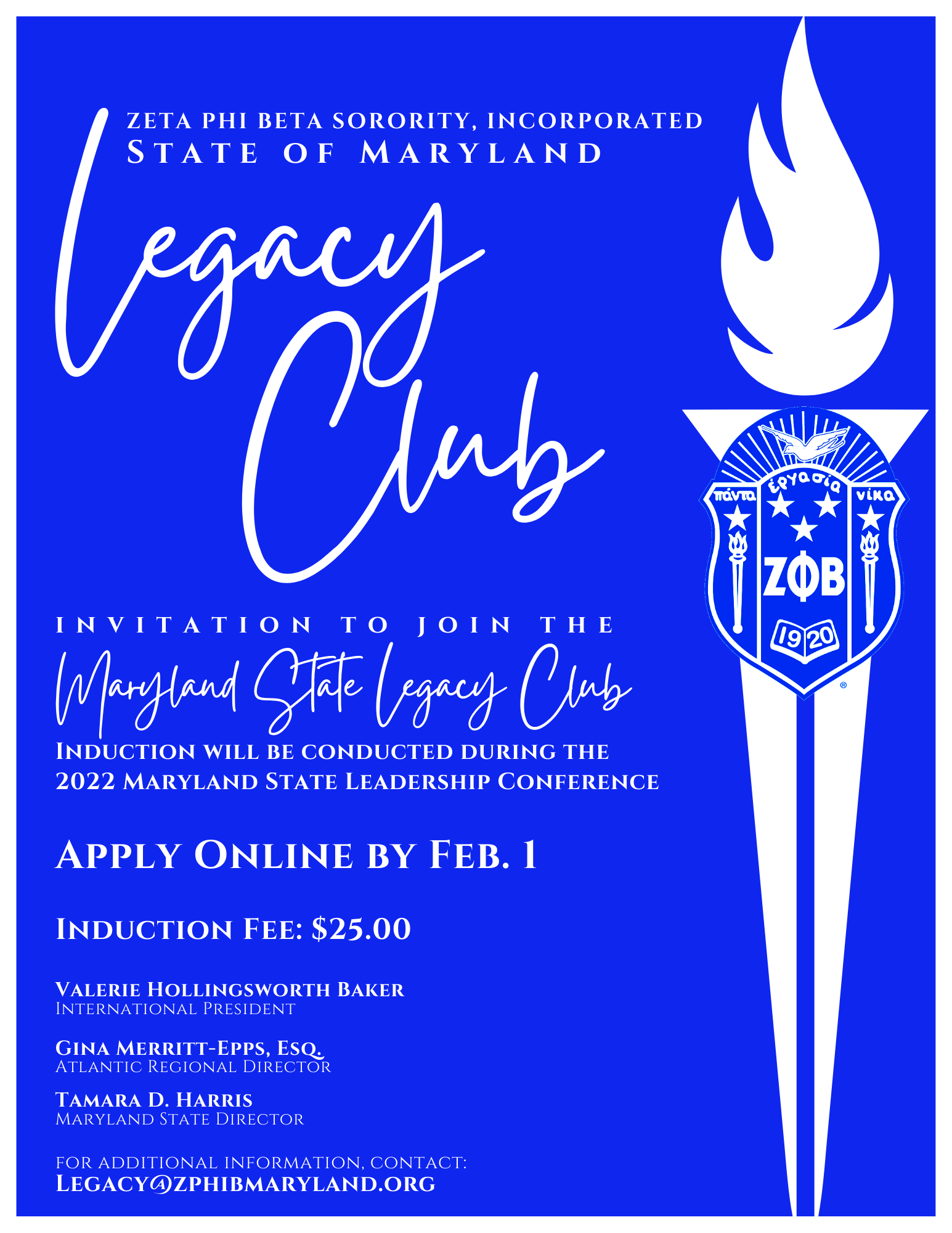 Legacy Club Application Zeta Phi Beta Sorority, Inc. State of Maryland